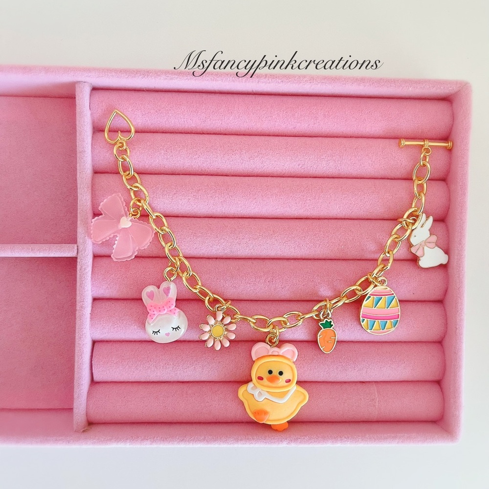 Gold plated Pink Easter charm bracelet